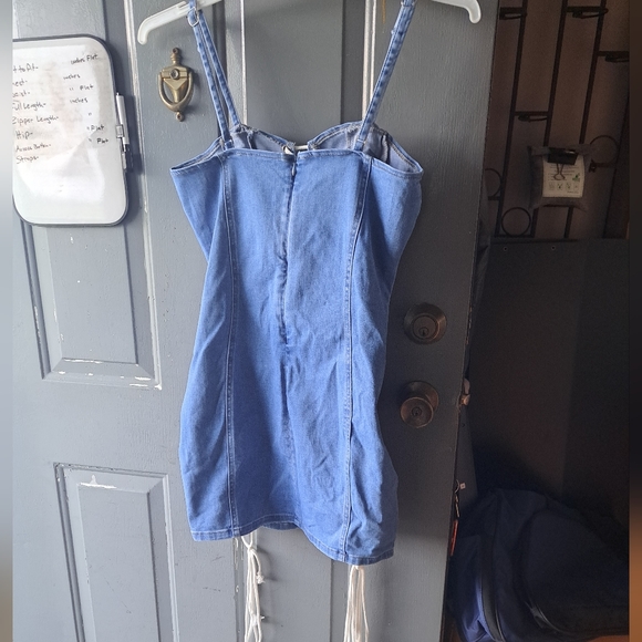 Shein Lace-Up Denim Bodycon Dress sz L 8/10 - Picture 11 of 12